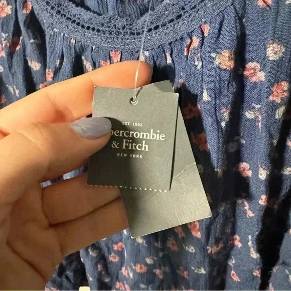 Vintage Y2K Abercrombie & Fitch Navy Blue Floral Cami Top Boho Fairycore Tank S - Picture 7 of 7